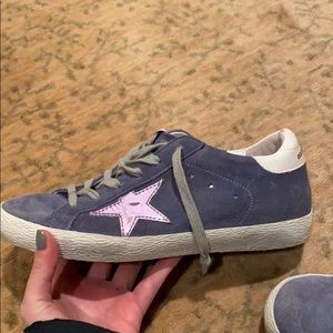 Blue suede golden goose superstars